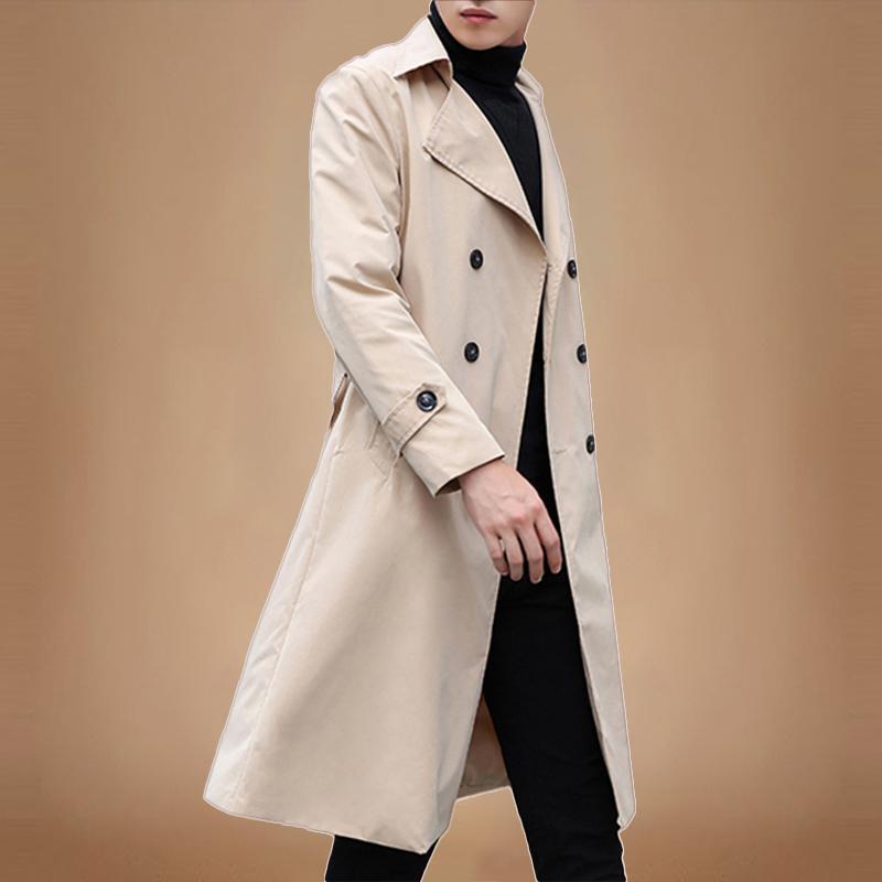 Fashion Men woolen Coats Solid Color Single Breasted Lapel Long Coat Jacket Casual