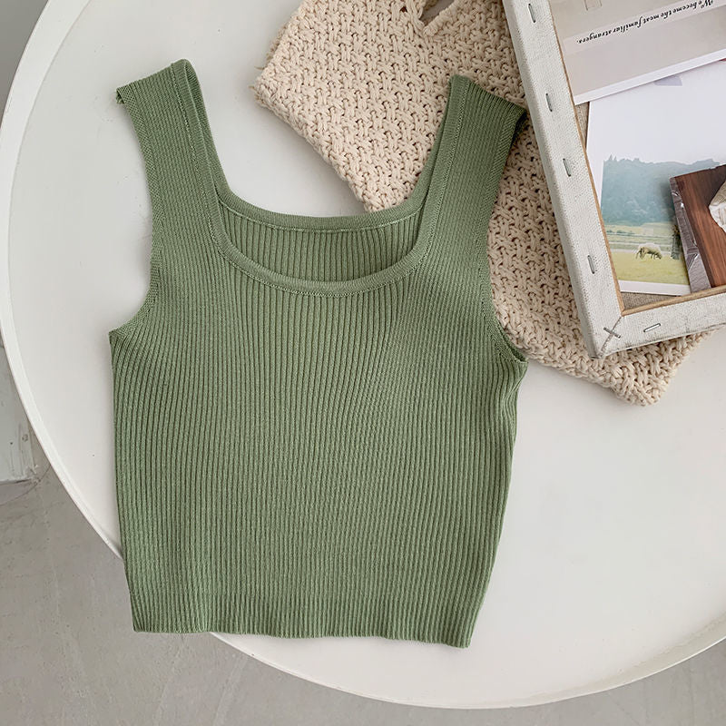 New Tank Top Solid Halter Crop Tops Women