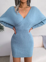Sweater Dresses For Women Casual Deep V Neck Mini Sexy Bodycon Dress
