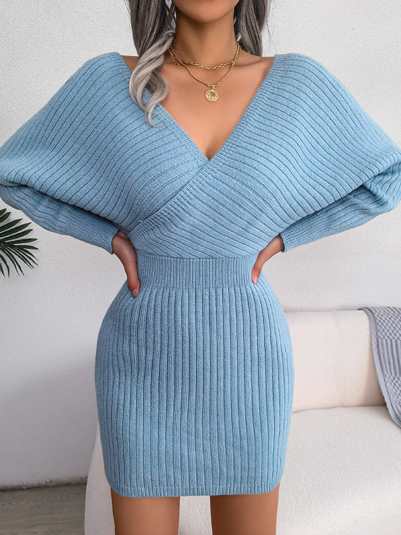 Sweater Dresses For Women Casual Deep V Neck Mini Sexy Bodycon Dress