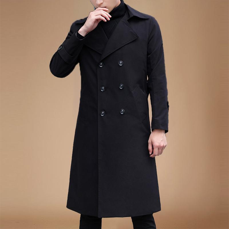 Fashion Men woolen Coats Solid Color Single Breasted Lapel Long Coat Jacket Casual