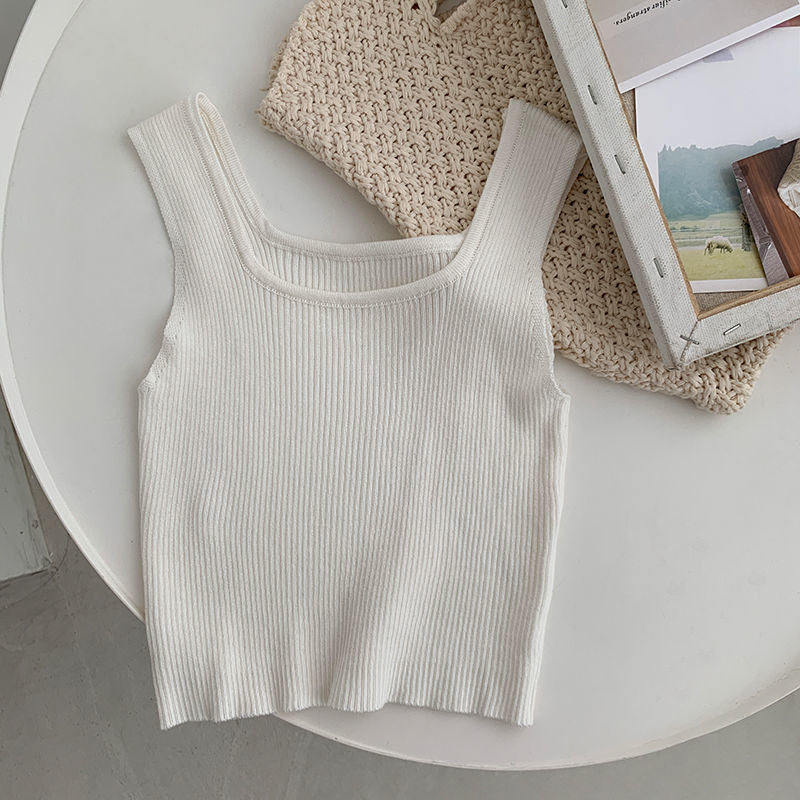 New Tank Top Solid Halter Crop Tops Women