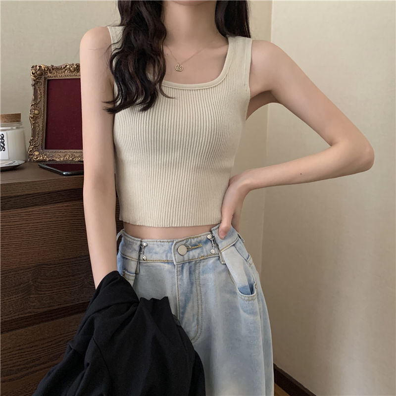 New Tank Top Solid Halter Crop Tops Women