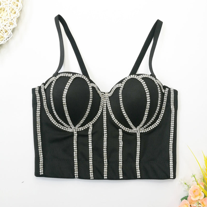 Cupnaya Handmade Women Glitter Diamante Crop Top Sexy Push-Up Bustier