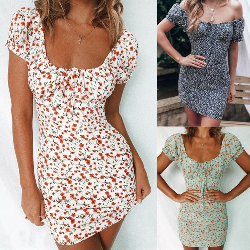 Boho Floral Off-Shoulder Mini Dress for Women