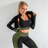 Seamless  Women Yoga Sets For  Gym, Running,  Fitness  Long Sleeve