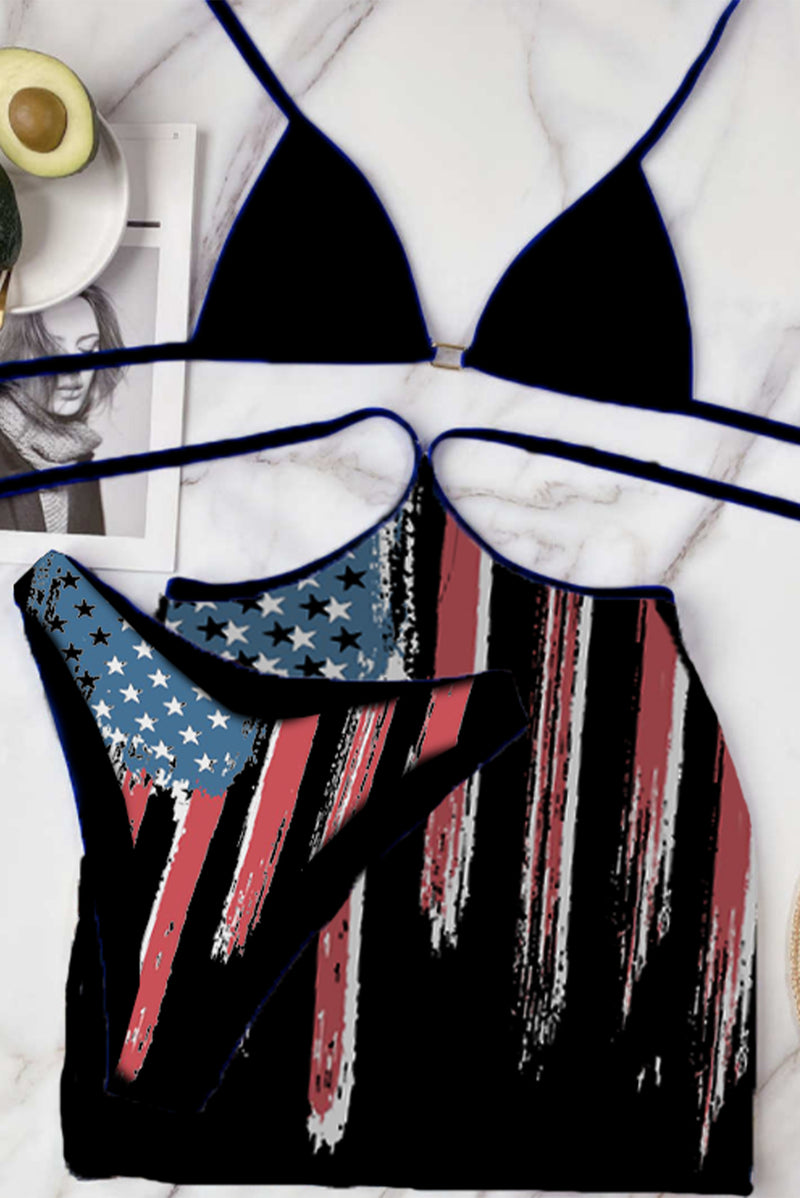 American Flag Halter Triangle Bikini with Sarong