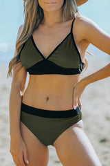 Army Green Colorblock Triangle Bikini