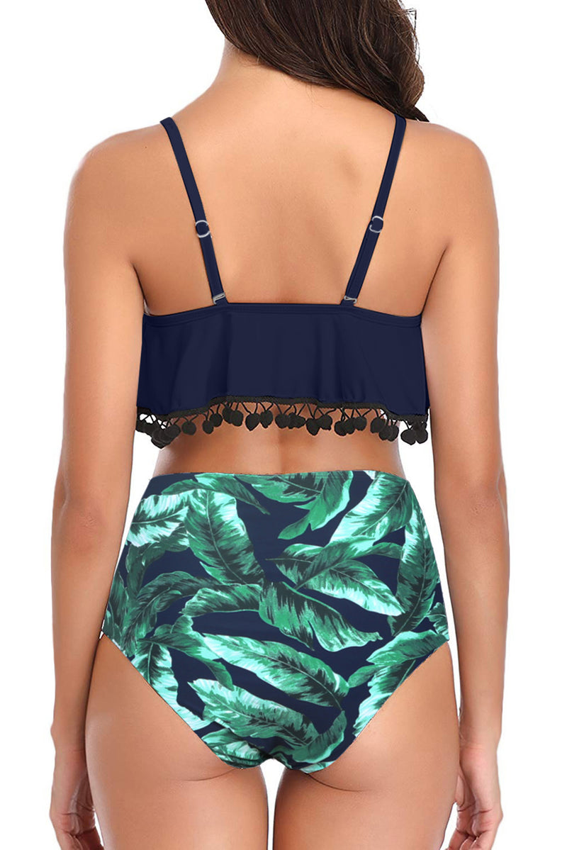 Green Print High Waist Swimsuit