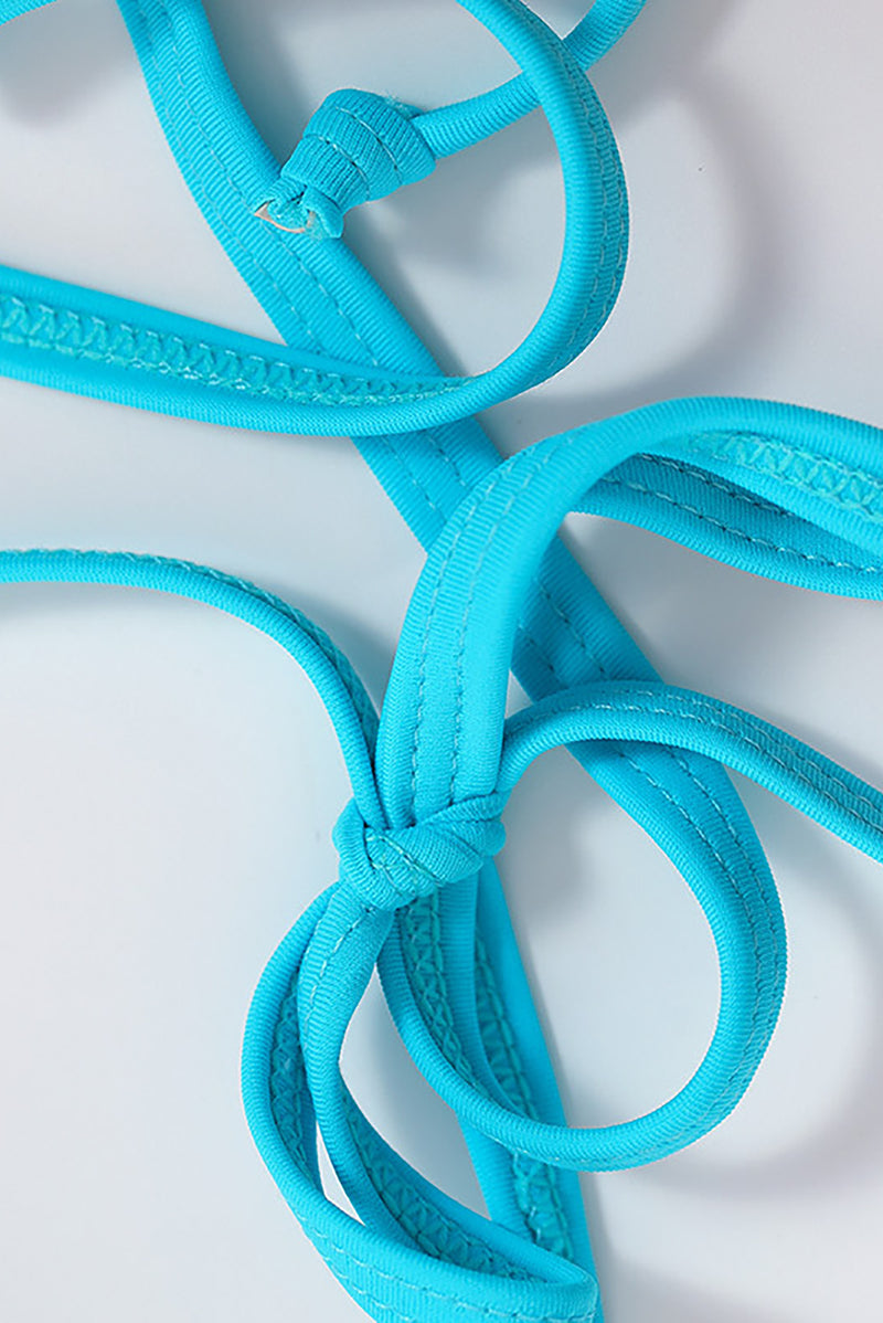 Turquoise Crisscross Ruched High Waisted Swimsuit
