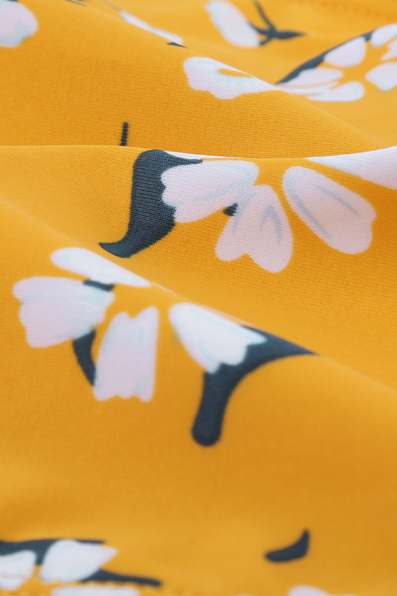 Floral Print Shoulder Tie Tankini Swimsuit