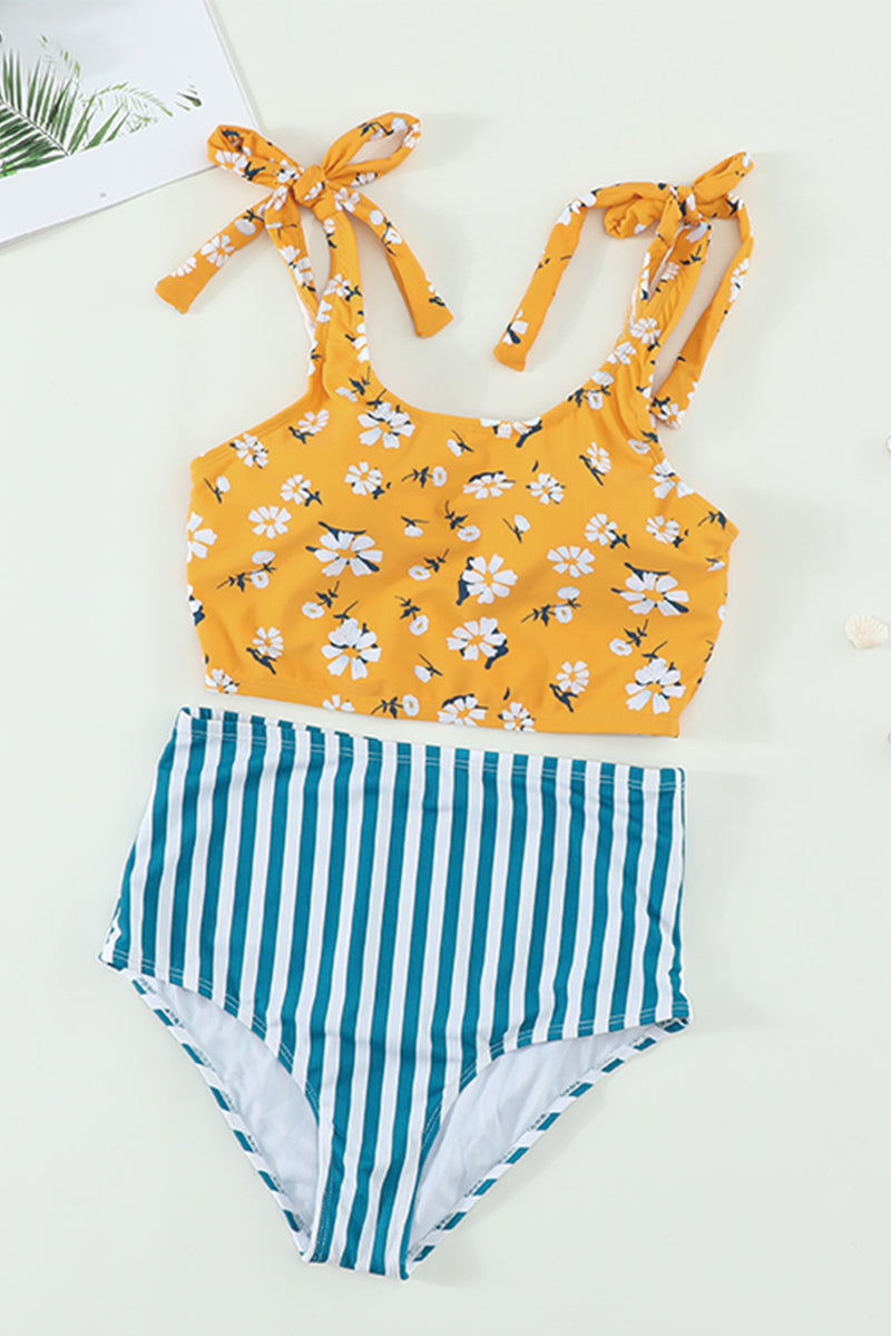 Floral Print Shoulder Tie Tankini Swimsuit