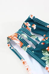 Green 2pcs Floral Print Hollow Out High Waisted Swimsuit