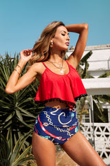 Red Print High Waist Swimsuit