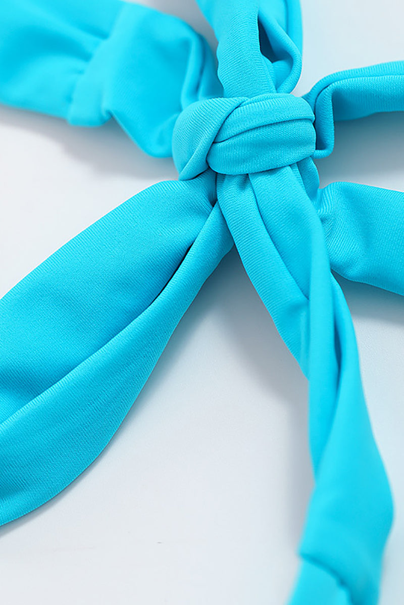 Turquoise Crisscross Ruched High Waisted Swimsuit