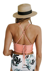 Pink Criss Cross Crop High Waist Bikini Set