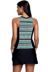 Green Slim Your Figure Fuzzy Print Accent Skirtini Swimsuit