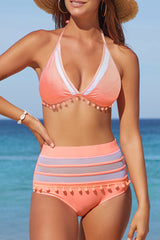 Pink Mesh Insert High Waisted Swimsuit