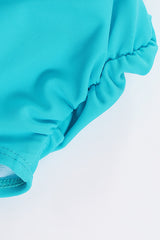 Turquoise Crisscross Ruched High Waisted Swimsuit