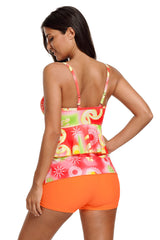 Orange Green Boho Print 2pcs Tankini Swimsuit