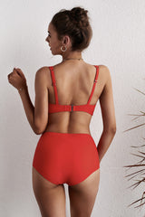 Red Twist Front High Waist Bikini