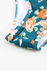 Green 2pcs Floral Print Hollow Out High Waisted Swimsuit