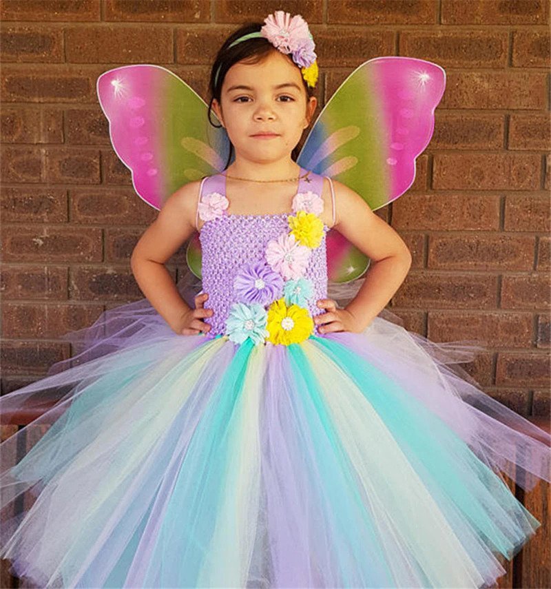 Girls Pastel Flower Crochet Tulle Dress
