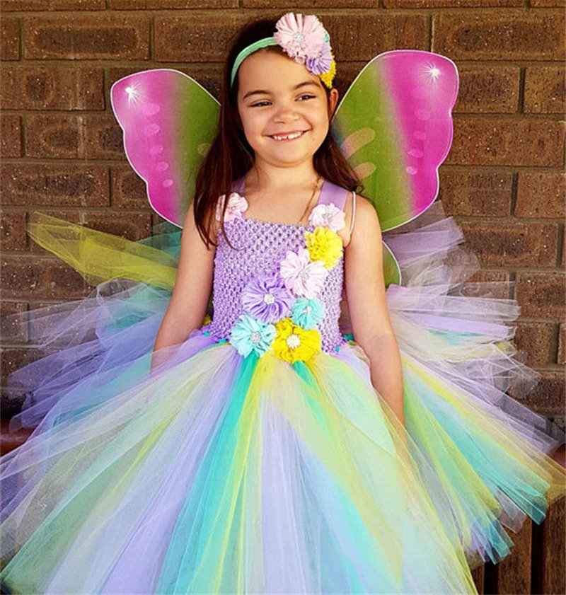 Girls Pastel Flower Crochet Tulle Dress