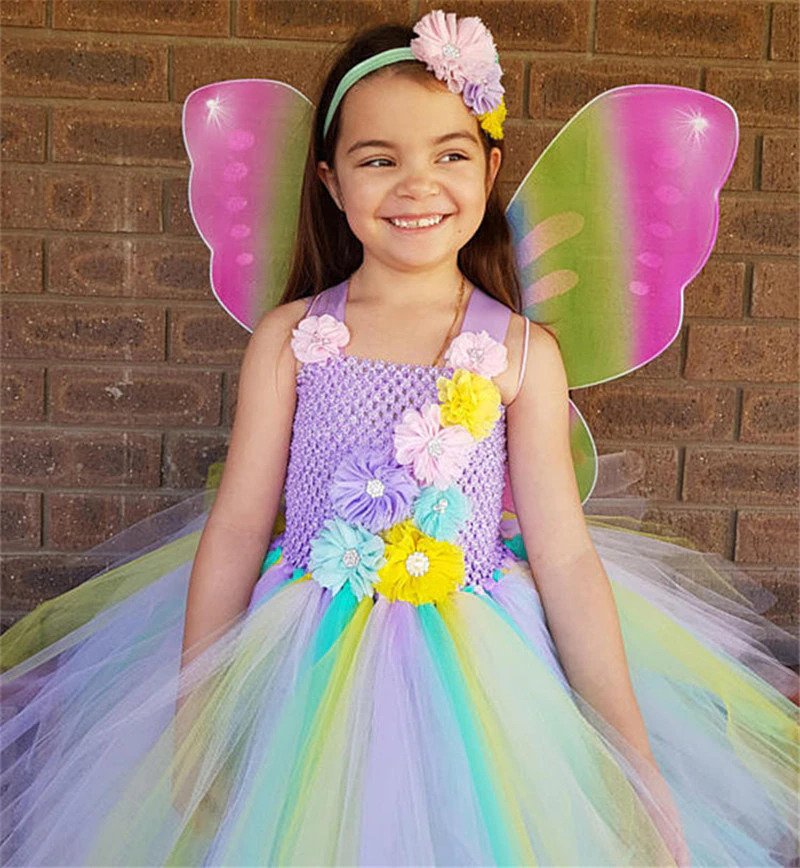 Girls Pastel Flower Crochet Tulle Dress