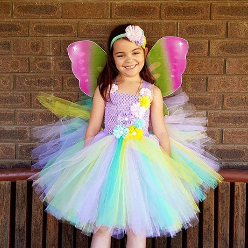 Girls Pastel Flower Crochet Tulle Dress