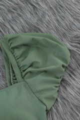Green Sexy Bubble Sleeves High Waisted Swimsuit