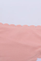 Pink High Waist Scalloped Trim One Shoulder Bikini