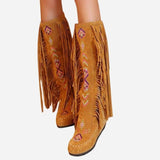 Flock Leather Women Fringe Flat Heels