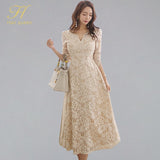 H Han Queen Temperate A-line Lace Dress Women Spring Full Sleeve Long Swing Dresses OL Special Occasion Evening Party Vestidos