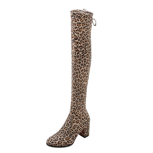 LAKESHI Sexy Thigh High Boots Over-the-knee Boots Women High Boots Long Boots Female Winter Shoes Women Leopard Suede High Heels