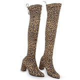 LAKESHI Sexy Thigh High Boots Over-the-knee Boots Women High Boots Long Boots Female Winter Shoes Women Leopard Suede High Heels