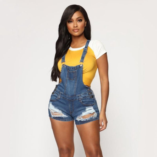 Hole Denim Jumpsuit Short Women Salopette Rompers