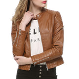 Women Elegant Zipper Faux Leather Coat