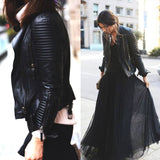 Women Turn-down Collar Zipper Ladies Fashion Pu Leather Coats