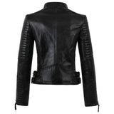 Women Turn-down Collar Zipper Ladies Fashion Pu Leather Coats