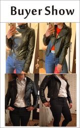 Women Turn-down Collar Zipper Ladies Fashion Pu Leather Coats