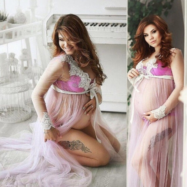Goocheer Lace V-Neck Hollow out Maternity Dresses
