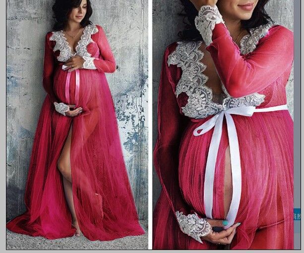 Goocheer Lace V-Neck Hollow out Maternity Dresses