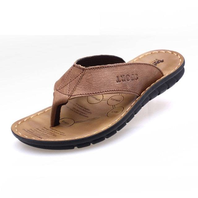 Summer Shoes Men Slippers Genuine Leather