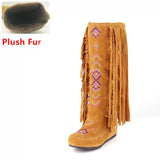 Flock Leather Women Fringe Flat Heels