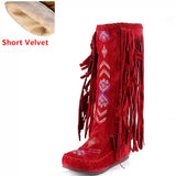 Flock Leather Women Fringe Flat Heels