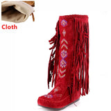 Flock Leather Women Fringe Flat Heels