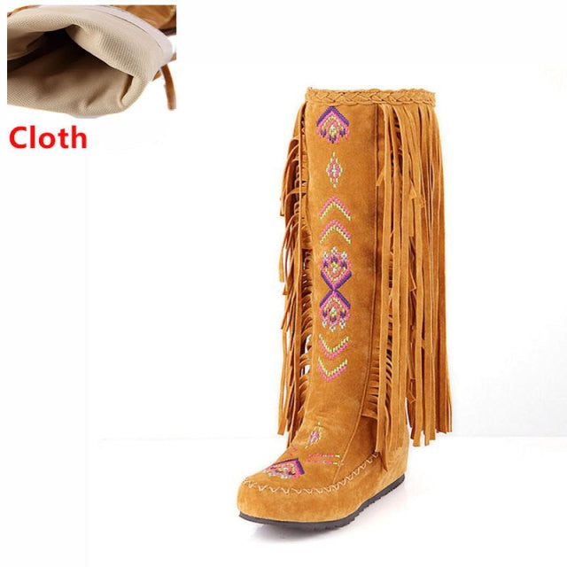 Flock Leather Women Fringe Flat Heels