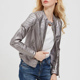 Women Elegant Zipper Faux Leather Coat