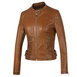 Women Elegant Zipper Faux Leather Coat